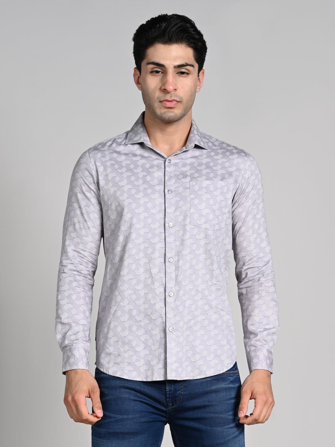 Killer Men Purple Printed Slim Fit Shirts