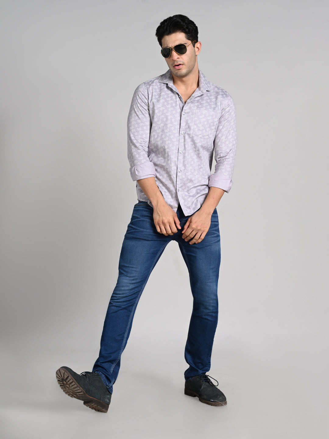Killer Men Purple Printed Slim Fit Shirts