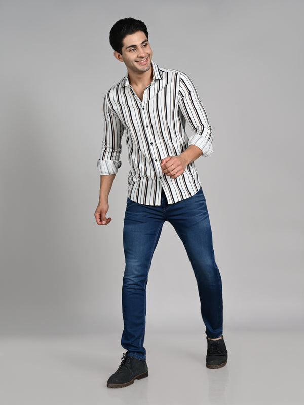 Killer Men Beige Printed Slim Fit Shirts