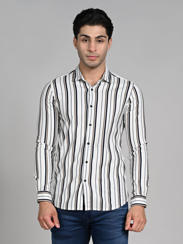 Killer Men Beige Printed Slim Fit Shirts