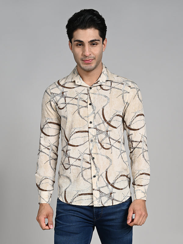 Killer Men Cream Printed Slim Fit Shirts
