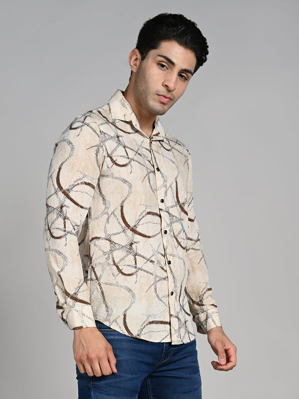 Killer Men Cream Printed Slim Fit Shirts