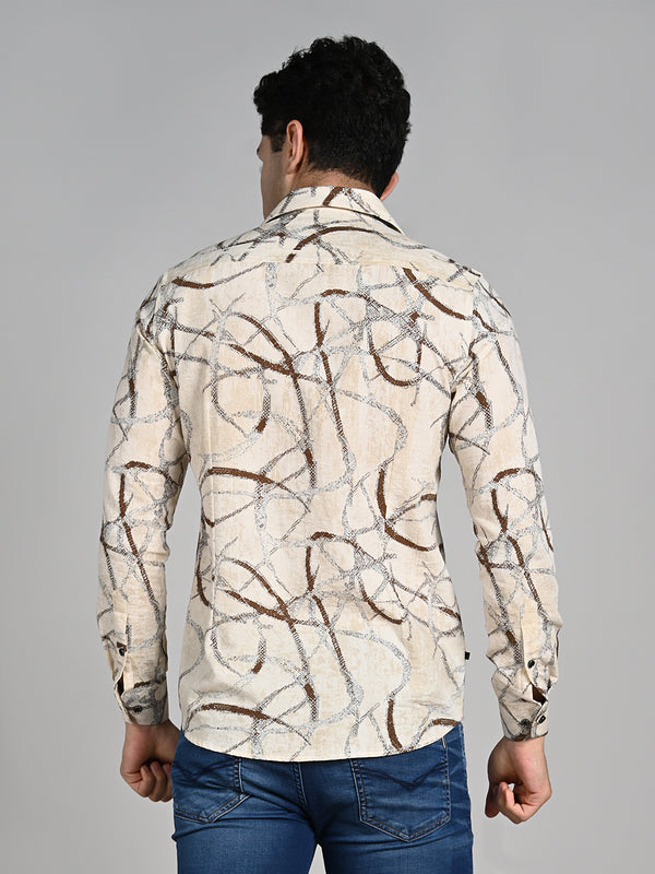 Killer Men Cream Printed Slim Fit Shirts