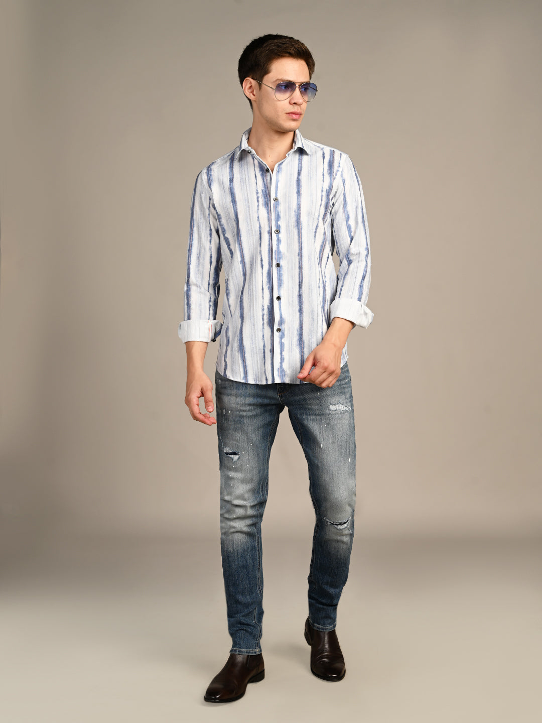Killer Men Blue Printed Slim Fit Shirts