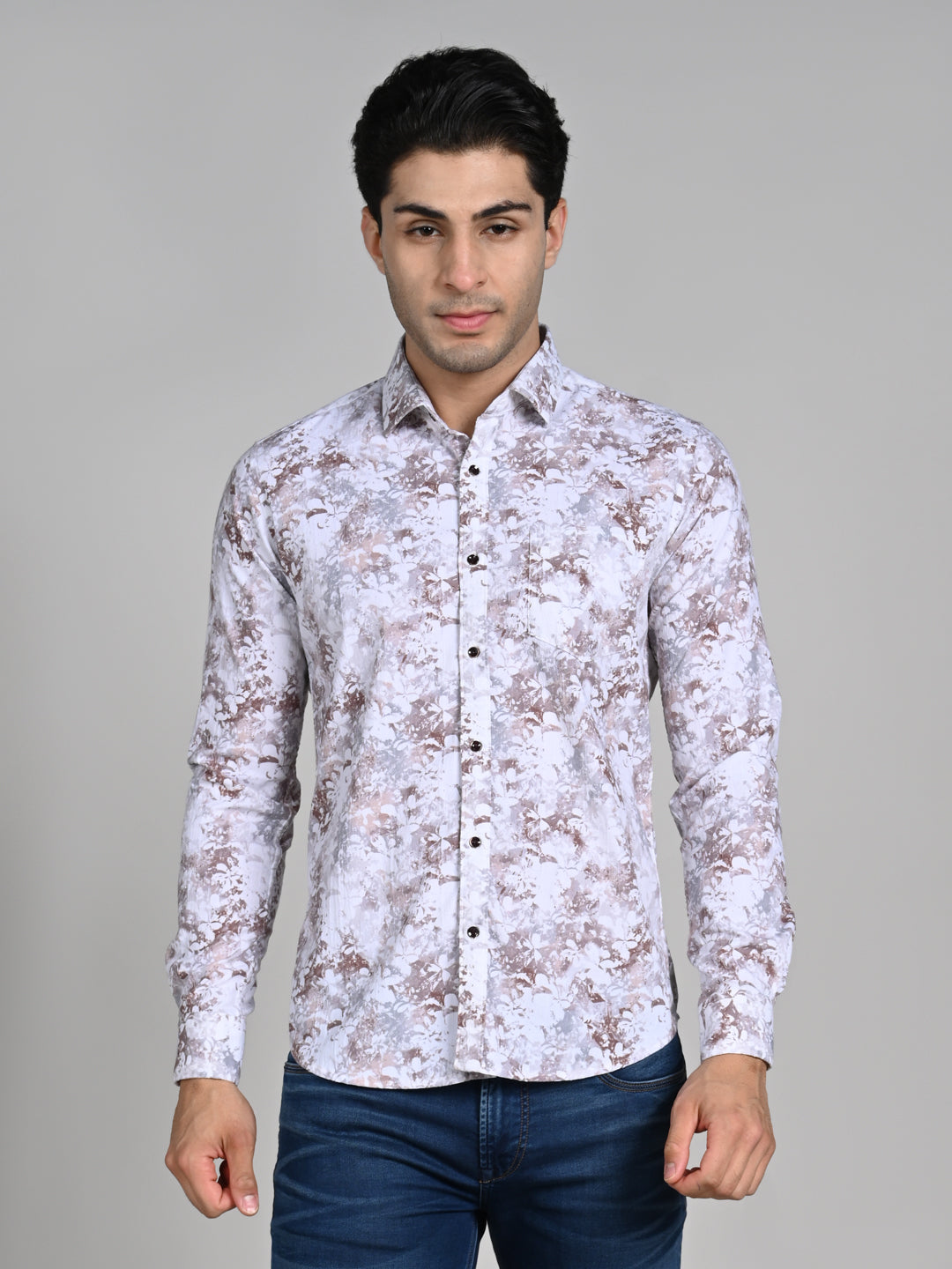 Killer Men Brown Printed Slim Fit Shirts