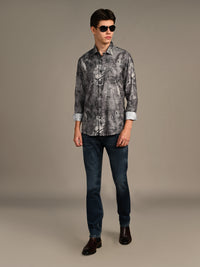 Killer Men Dark Grey Printed Slim Fit Shirts
