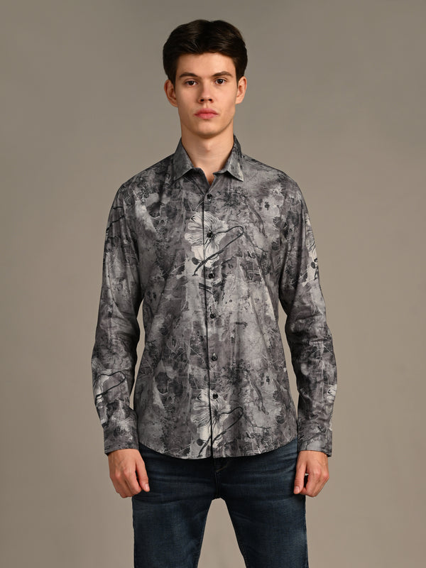 Killer Men Dark Grey Printed Slim Fit Shirts