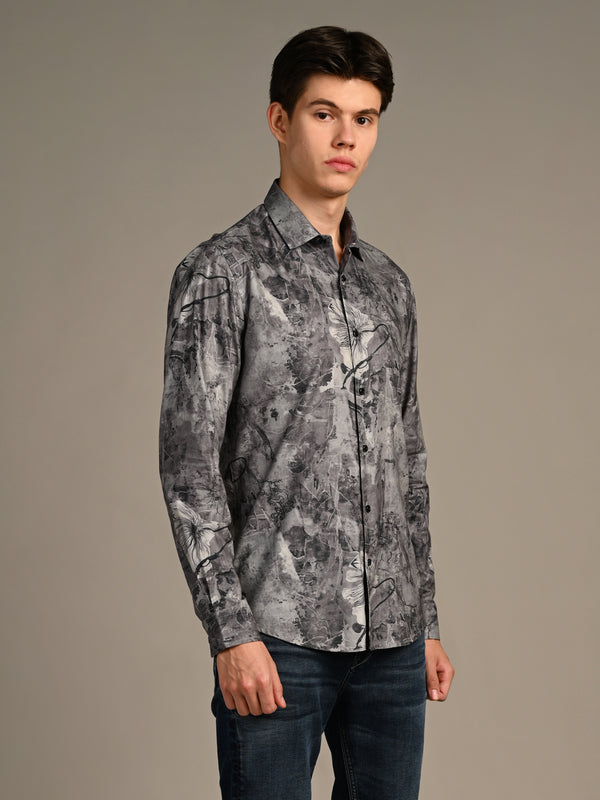 Killer Men Dark Grey Printed Slim Fit Shirts