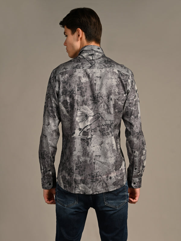 Killer Men Dark Grey Printed Slim Fit Shirts