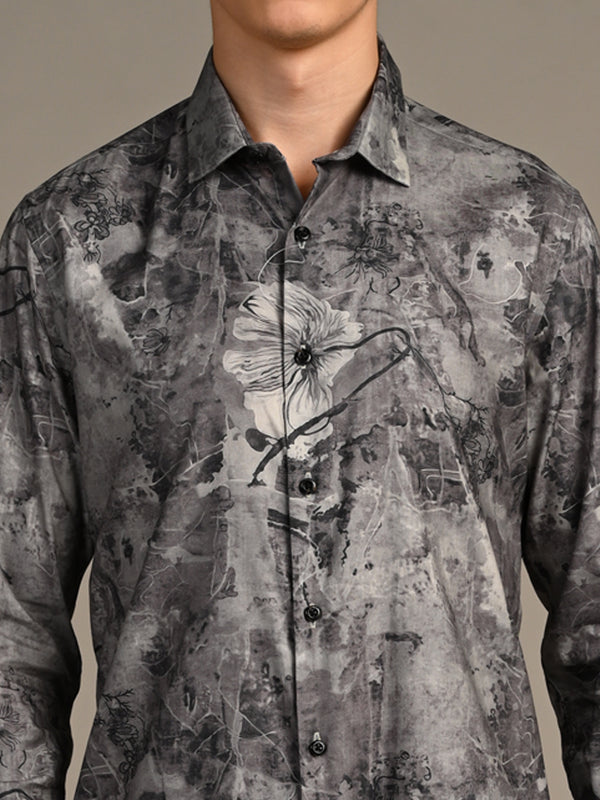 Killer Men Dark Grey Printed Slim Fit Shirts