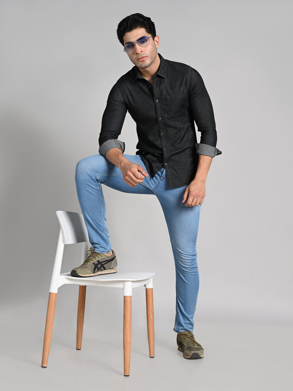 Killer Men Black Solid Slim Fit Shirts