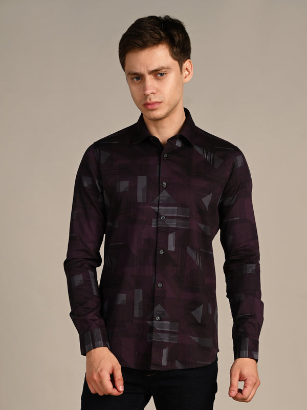 Killer Men Wine Printed Slim Fit Shirts