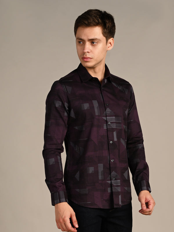 Killer Men Wine Printed Slim Fit Shirts