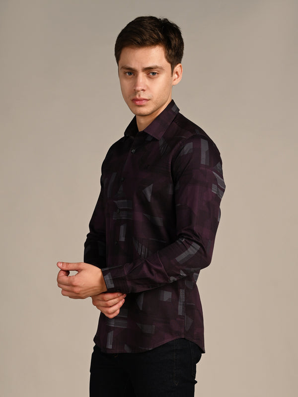 Killer Men Wine Printed Slim Fit Shirts