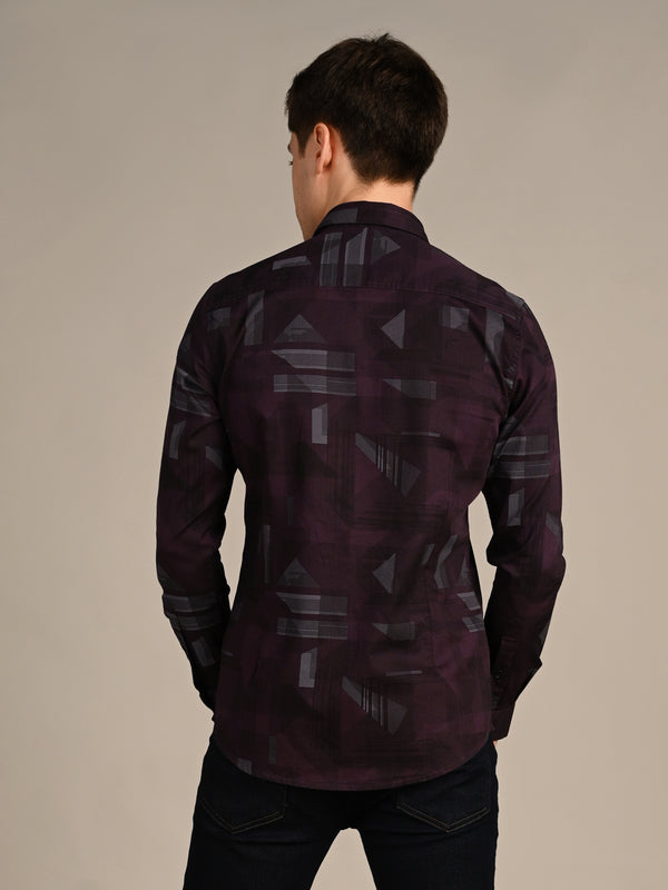 Killer Men Wine Printed Slim Fit Shirts