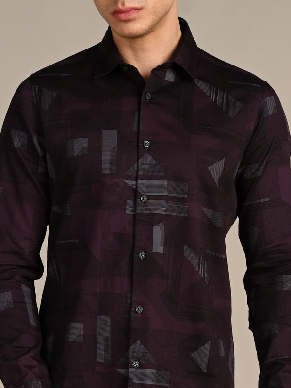 Killer Men Wine Printed Slim Fit Shirts