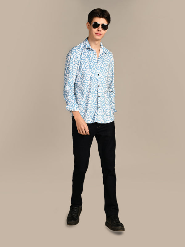 Killer Men Blue Printed Slim Fit Shirts