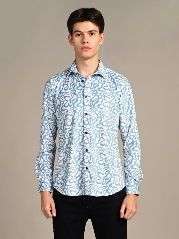 Killer Men Blue Printed Slim Fit Shirts