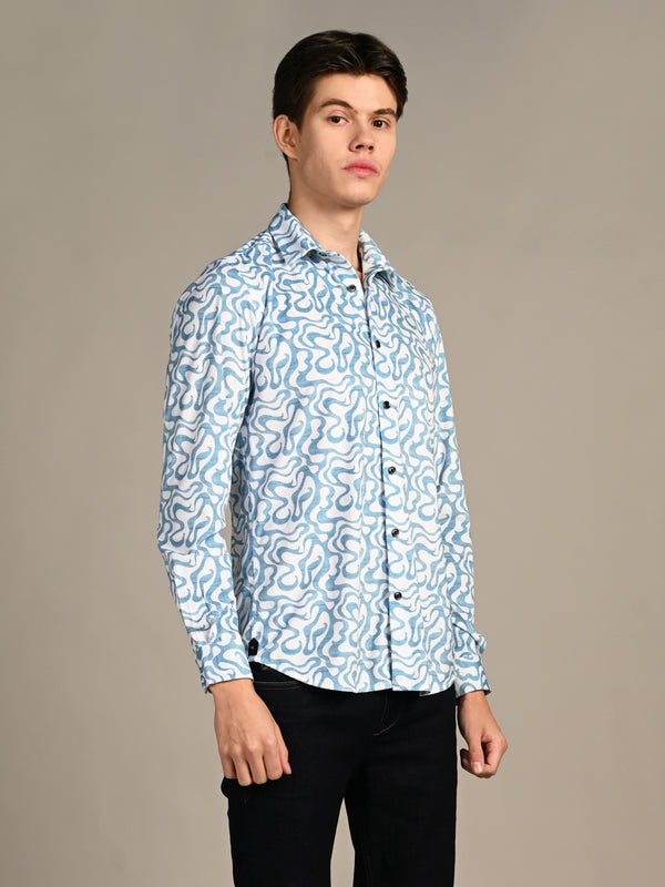 Killer Men Blue Printed Slim Fit Shirts