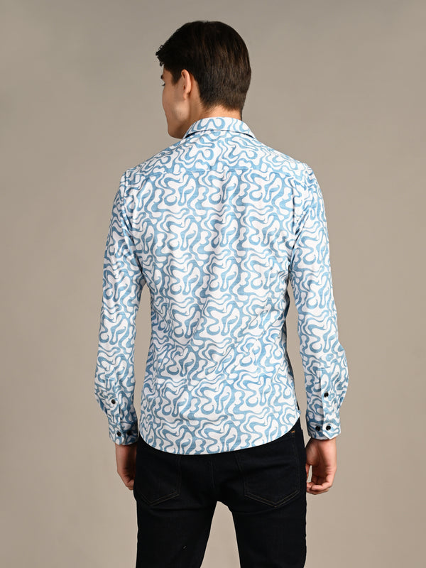 Killer Men Blue Printed Slim Fit Shirts