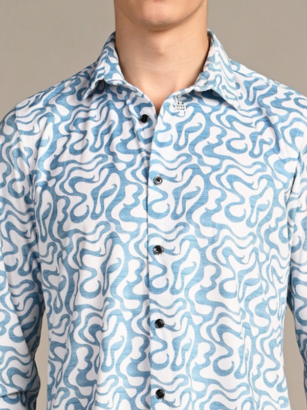 Killer Men Blue Printed Slim Fit Shirts