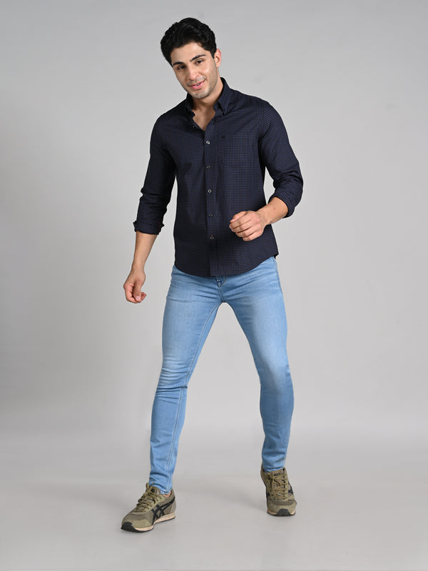 Killer Men Dark Grey Checks Slim Fit Shirts