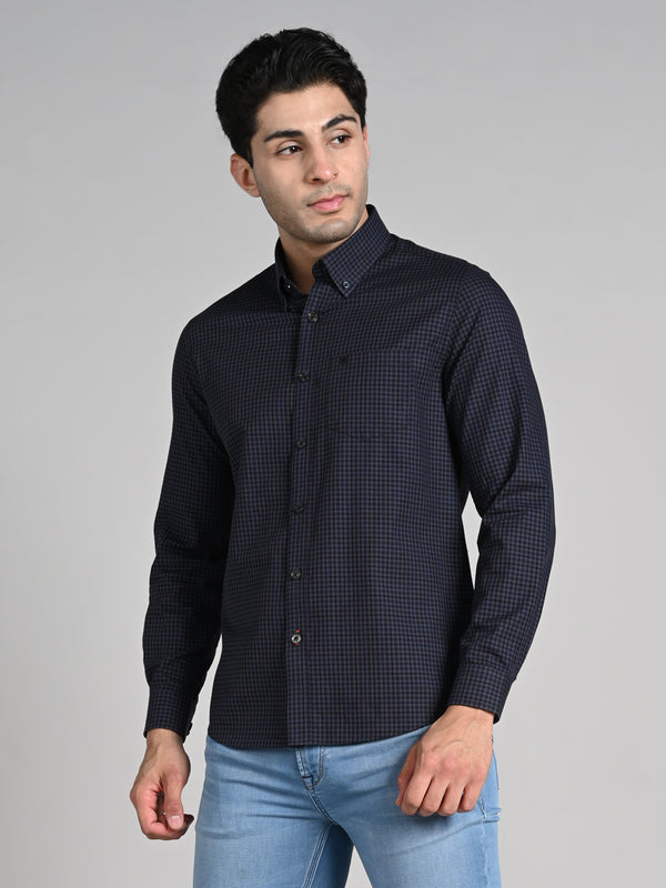Killer Men Dark Grey Checks Slim Fit Shirts