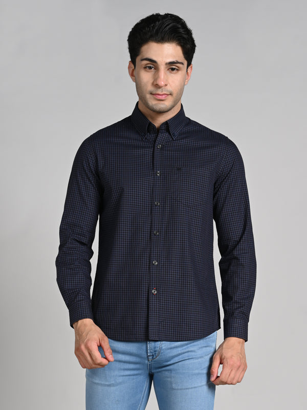 Killer Men Dark Grey Checks Slim Fit Shirts