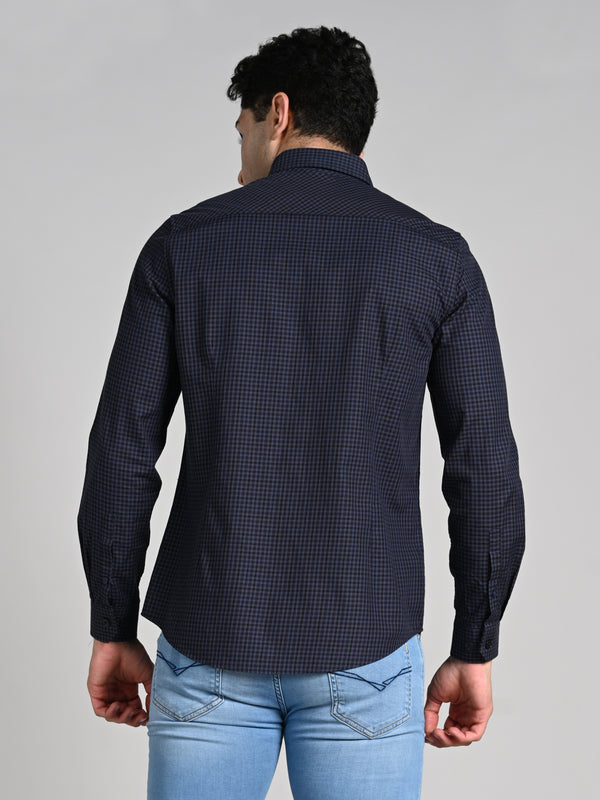 Killer Men Dark Grey Checks Slim Fit Shirts
