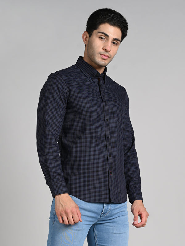 Killer Men Dark Grey Checks Slim Fit Shirts
