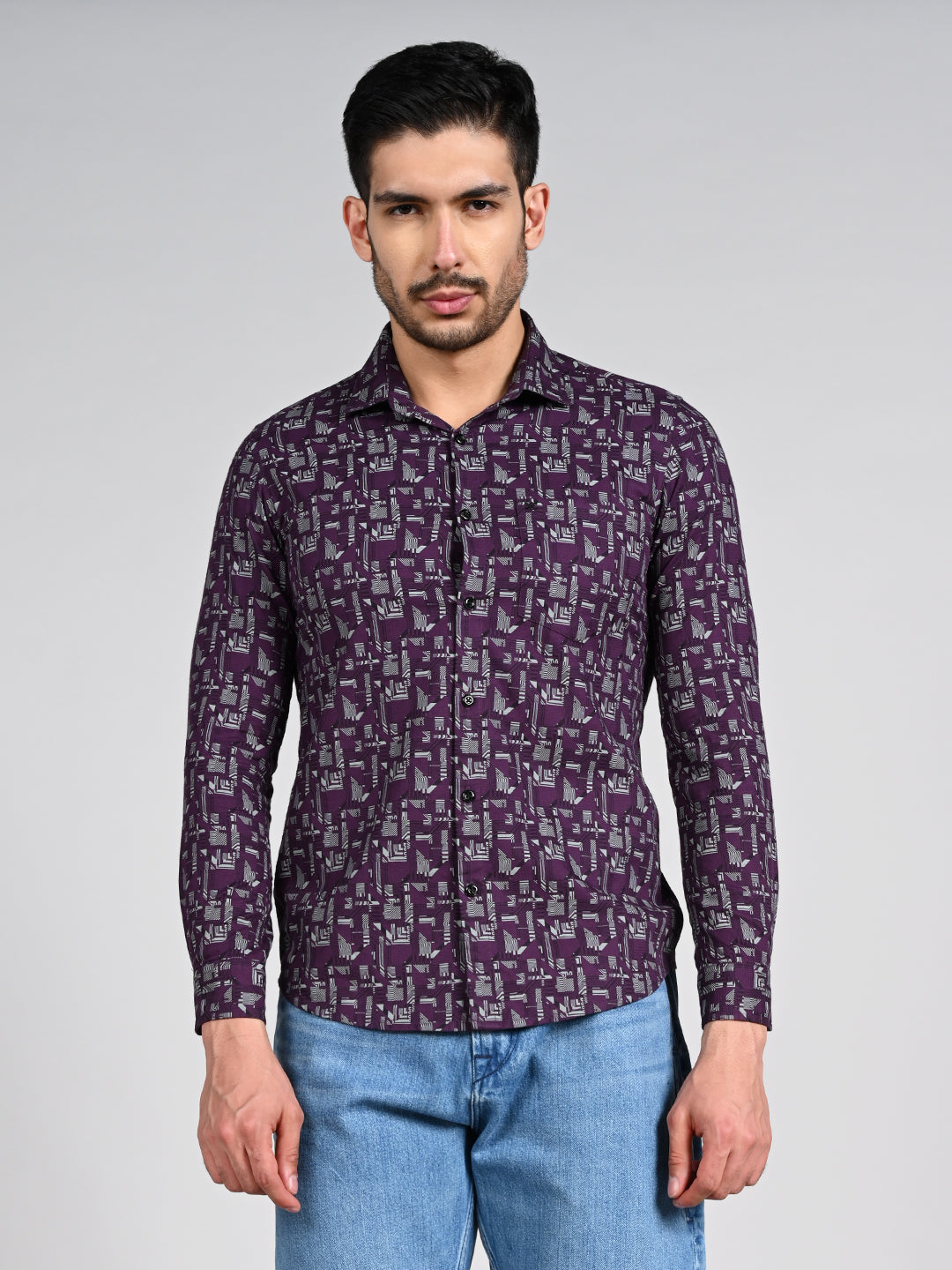 Killer Men Wine Printed Slim Fit Shirts