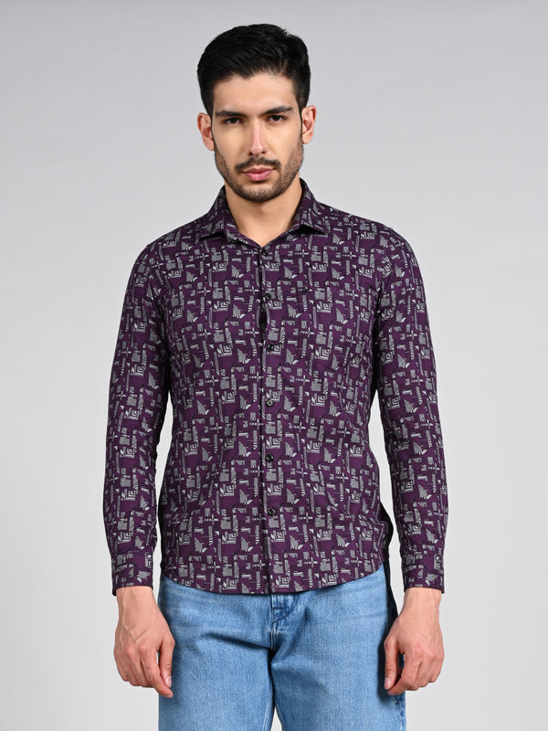 Killer Men Wine Printed Slim Fit Shirts