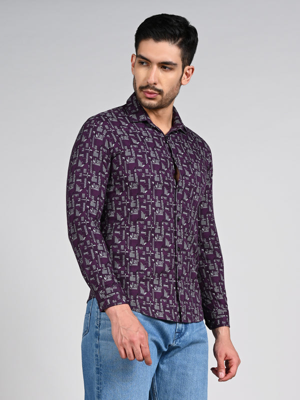 Killer Men Wine Printed Slim Fit Shirts