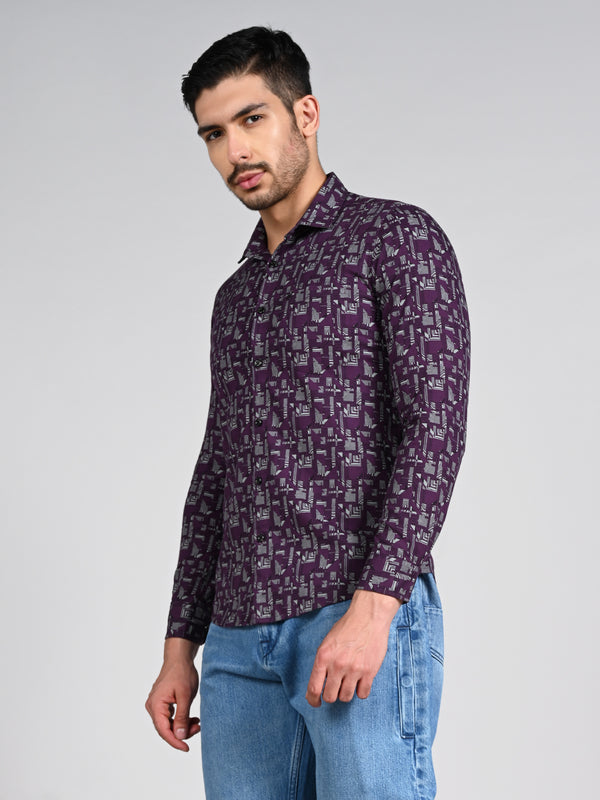 Killer Men Wine Printed Slim Fit Shirts