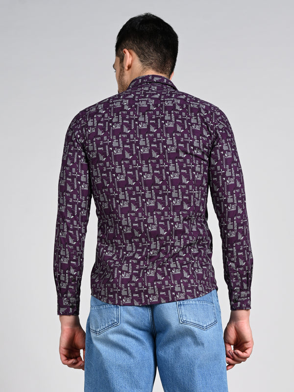 Killer Men Wine Printed Slim Fit Shirts
