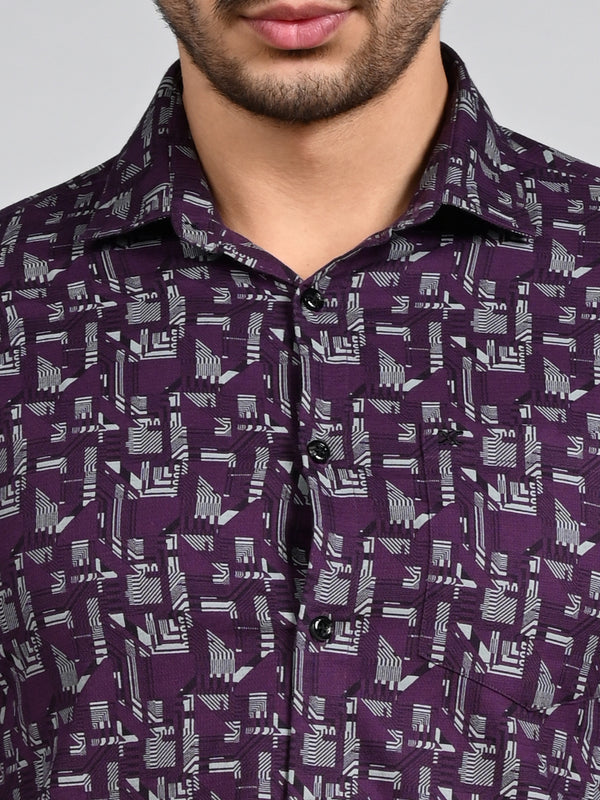 Killer Men Wine Printed Slim Fit Shirts