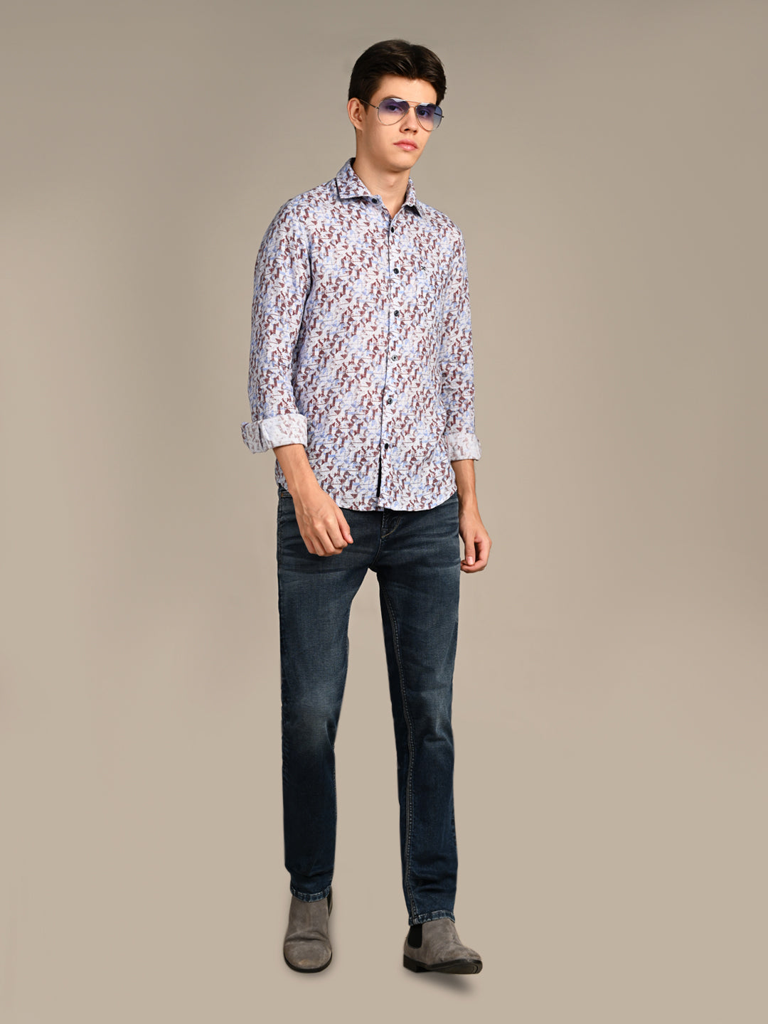 Killer Men Coffee Printed Straight Fit Shirts
