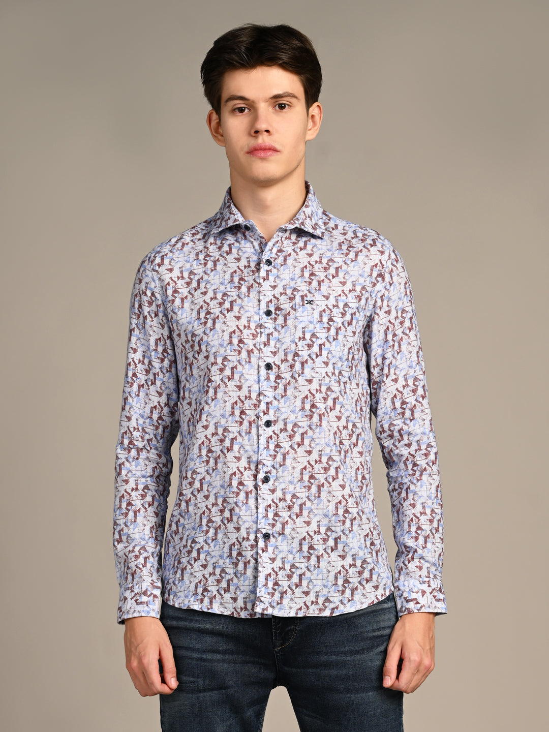 Killer Men Coffee Printed Straight Fit Shirts