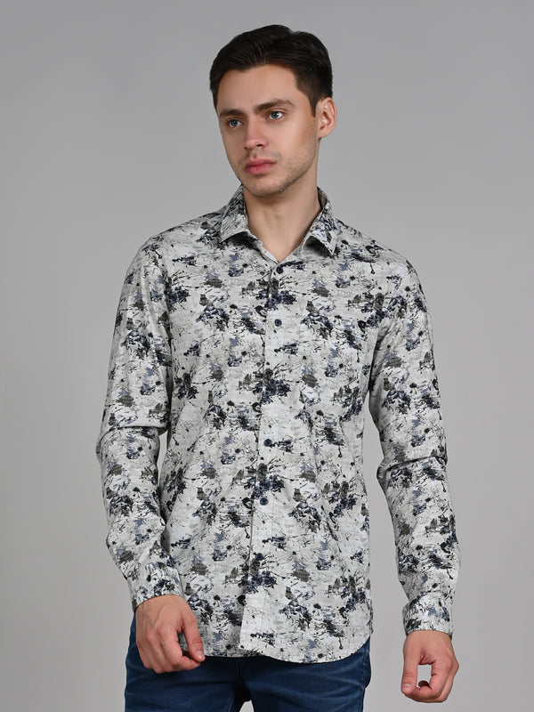 Killer Men Light Green Printed Slim Fit Shirts