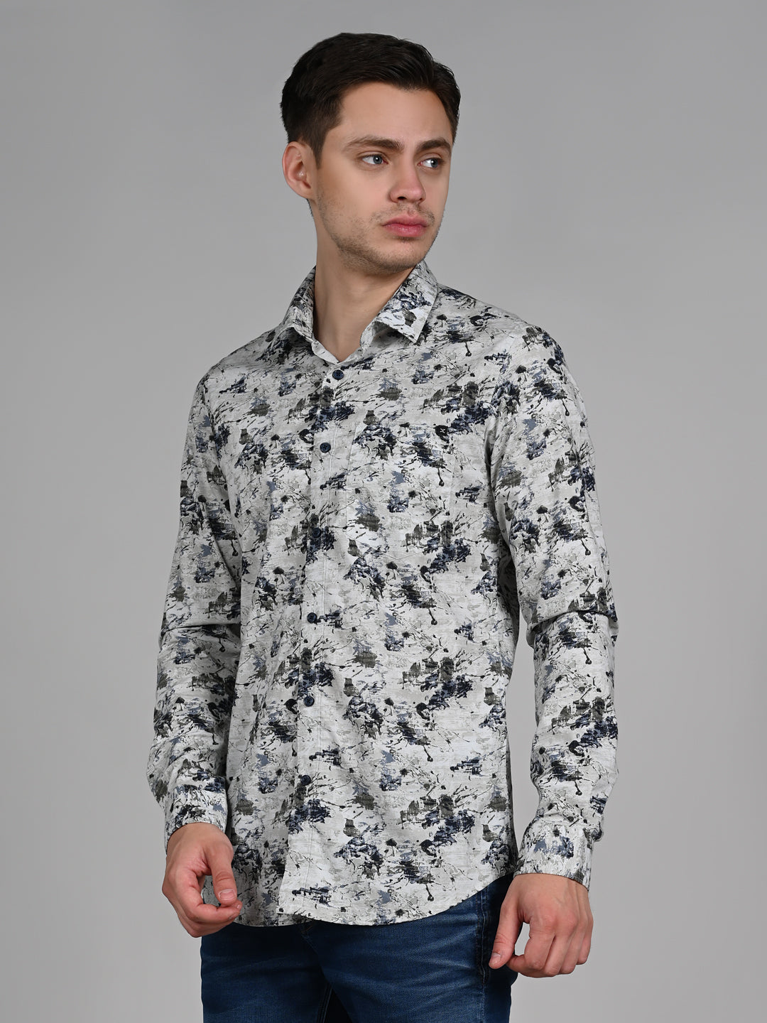 Killer Men Light Green Printed Slim Fit Shirts
