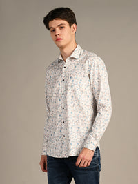 Killer Men Cream Printed Slim Fit Shirts