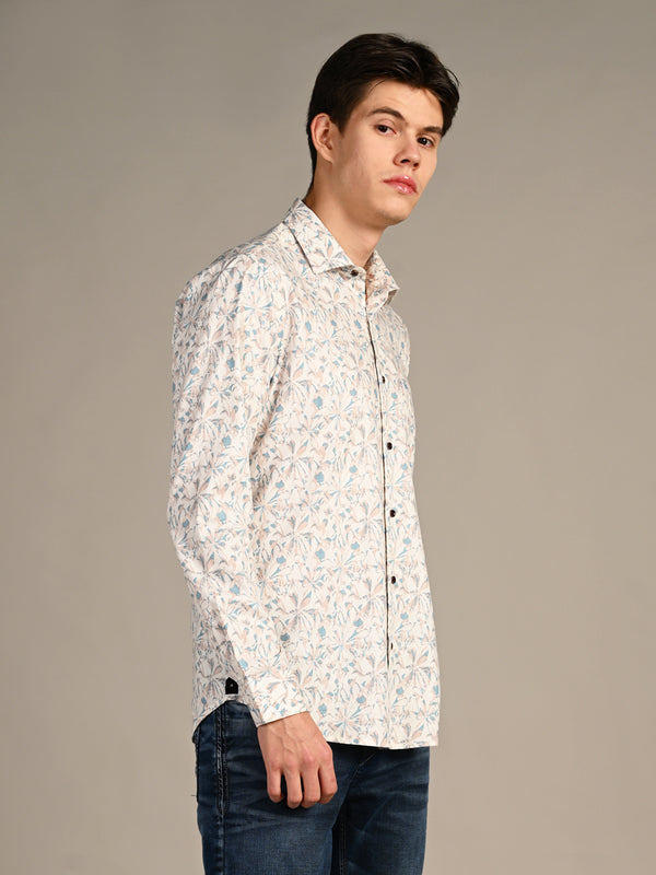 Killer Men Cream Printed Slim Fit Shirts