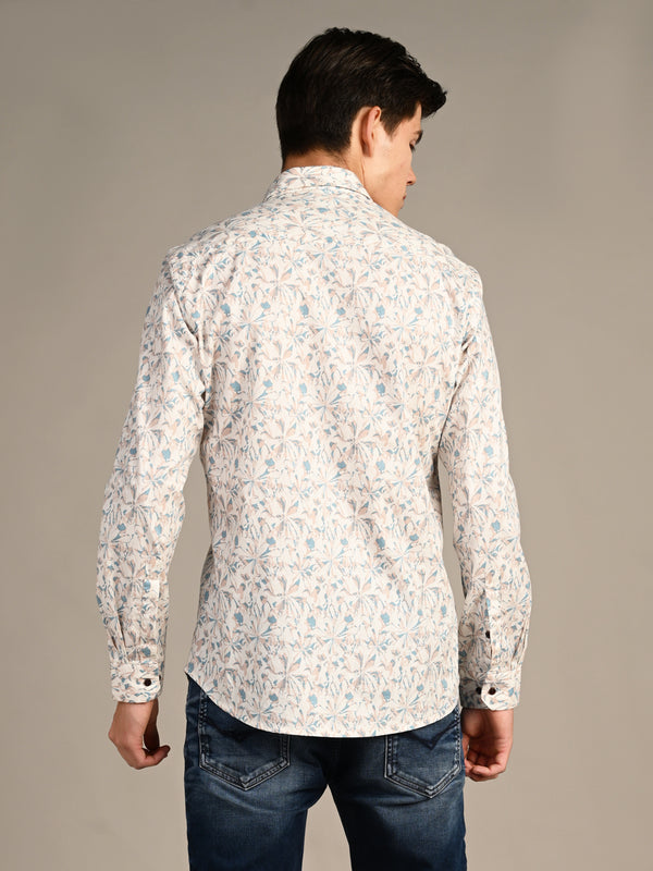 Killer Men Cream Printed Slim Fit Shirts