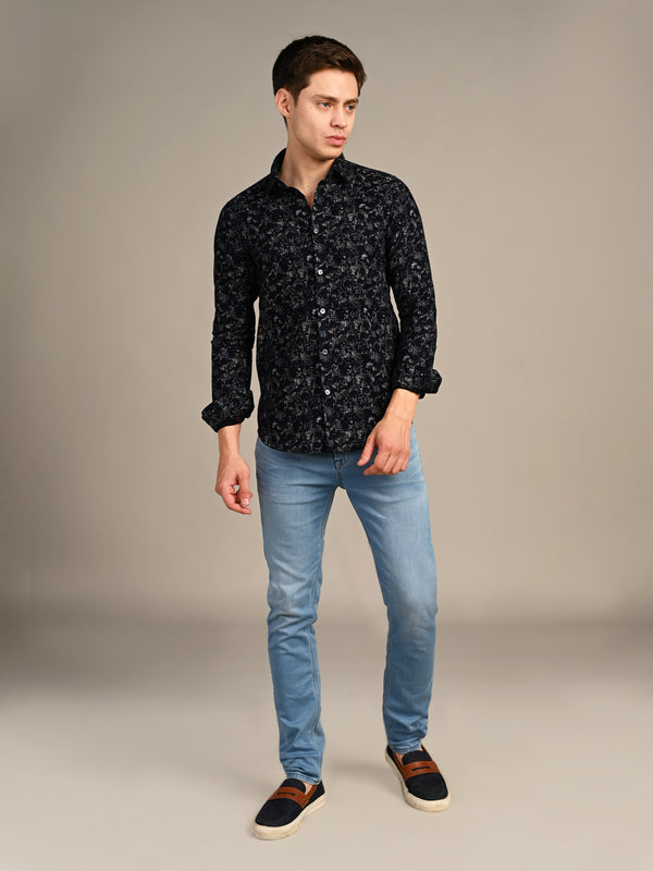 Killer Men Dark Blue Printed Slim Fit Shirts