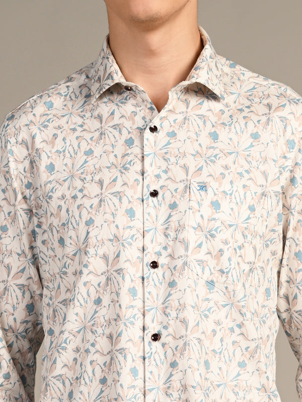 Killer Men Cream Printed Slim Fit Shirts