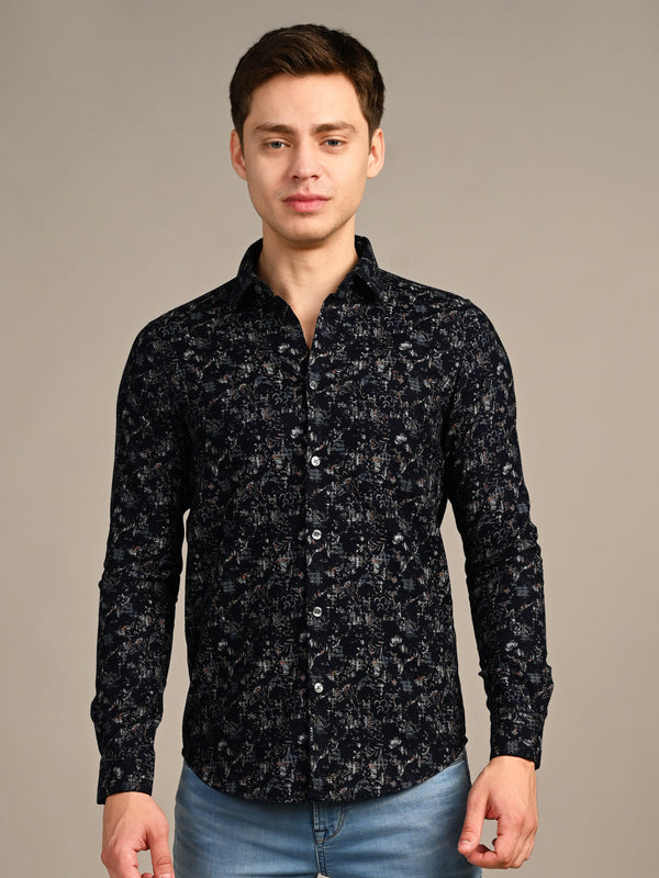 Killer Men Dark Blue Printed Slim Fit Shirts