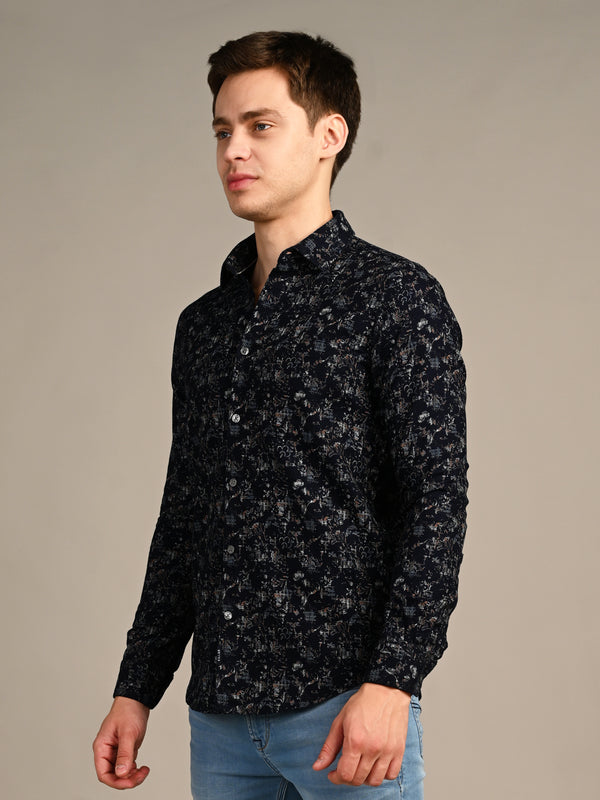 Killer Men Dark Blue Printed Slim Fit Shirts