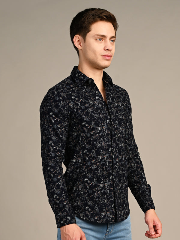 Killer Men Dark Blue Printed Slim Fit Shirts