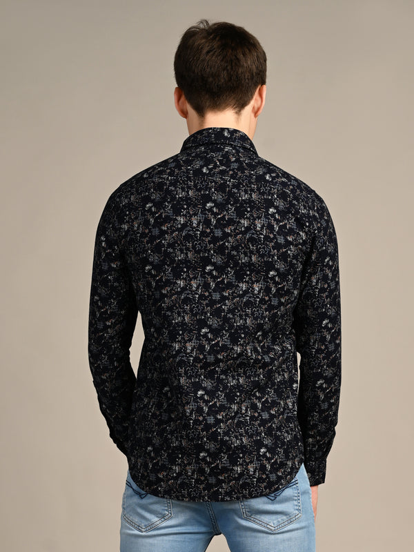 Killer Men Dark Blue Printed Slim Fit Shirts