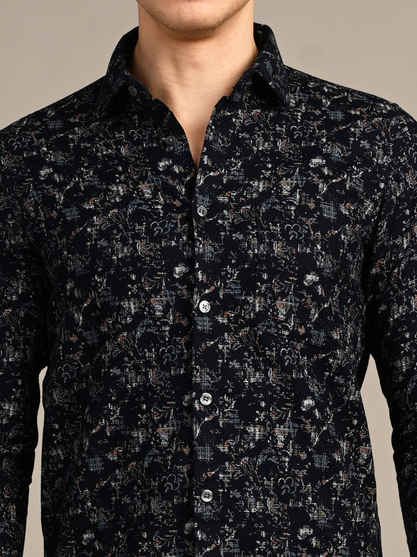 Killer Men Dark Blue Printed Slim Fit Shirts